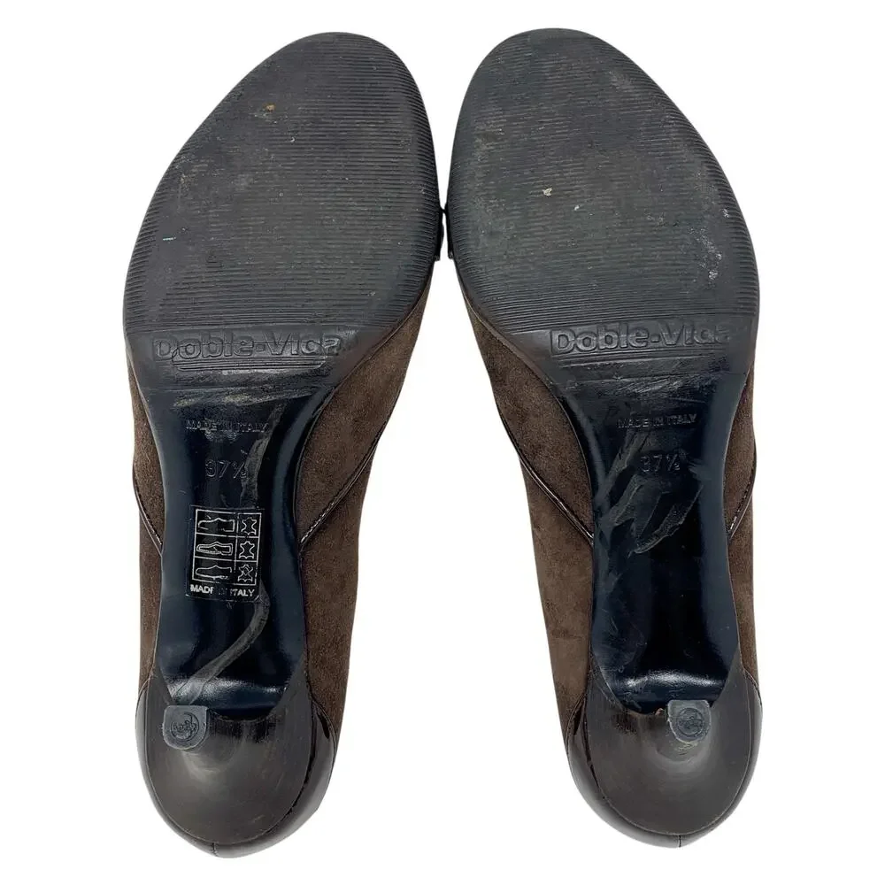 Vintage Dior Galliano Era Street Chic Brown Suede Patent Leather Logo Pumps 37.5